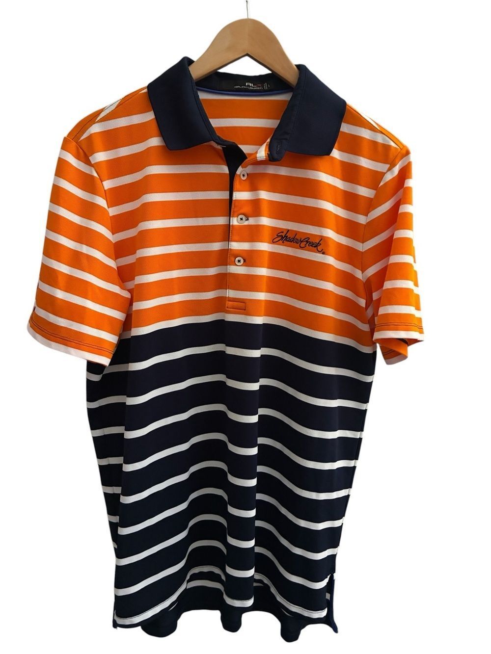 Ralph Lauren RLS Orange, Navy & White Striped Polo Men’s Size L